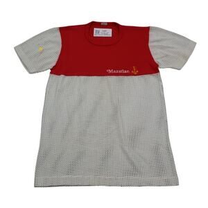 Windsor Shirt Mens S Red White Short Sleeve Crew Neck Mesh Casual T Shirt